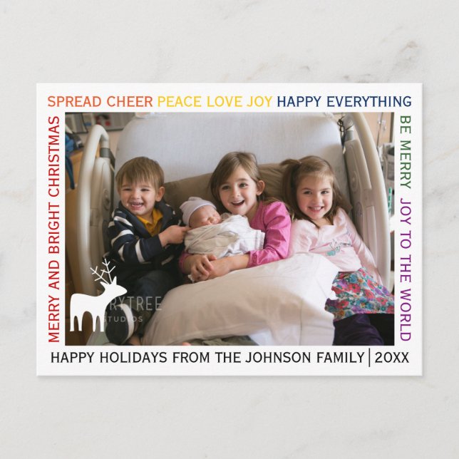 Row of colorful Christmas wishes holiday photo Postcard (Front)