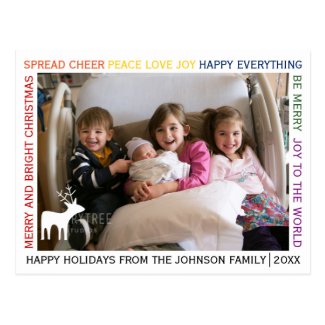 Row of colorful Christmas wishes holiday photo Postcard