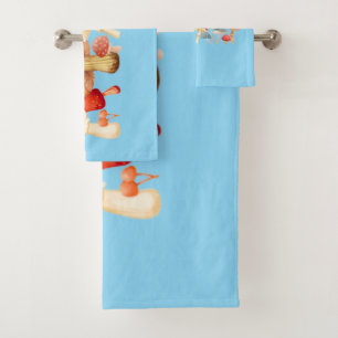 Row of Cute Mushroom Fungi Lover Mycology Bath Towel Set