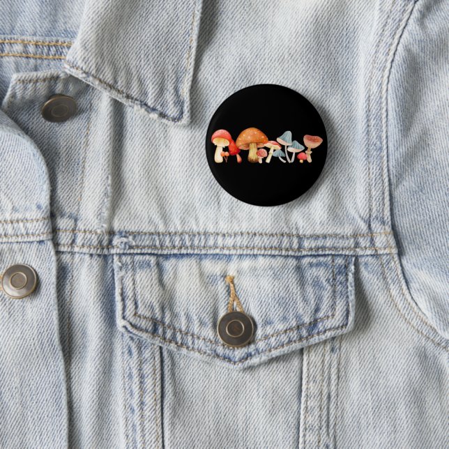 Row of Cute Mushroom Fungi Lover Mycology  Button (In Situ)
