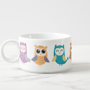 Row of Cute Pastel Owls Bowl