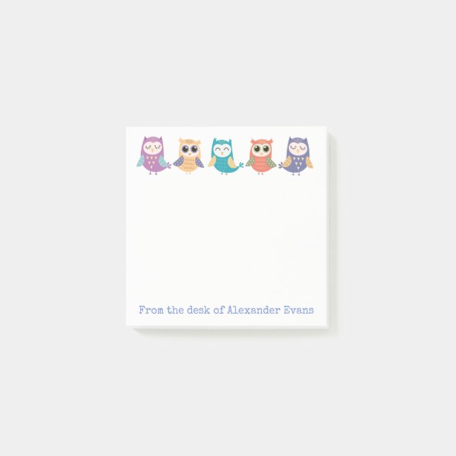 Row of Cute Pastel Owls Personalize Post-it Notes (Front)