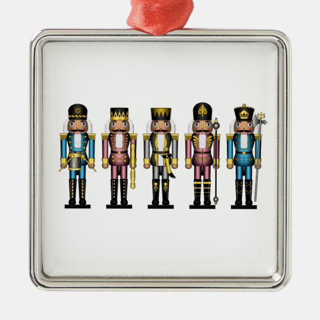 Row of Five Transgender Pride Flag Nutcrackers Metal Ornament (Front)