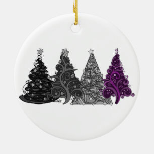 Row of Four Asexual Pride Flag Christmas Trees Ceramic Ornament