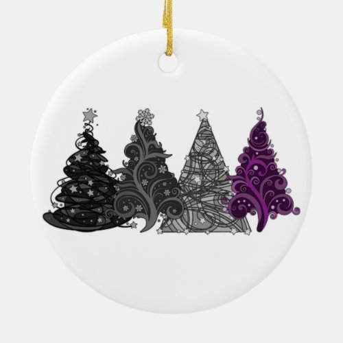 Row of Four Asexual Pride Flag Christmas Trees  Ceramic Ornament