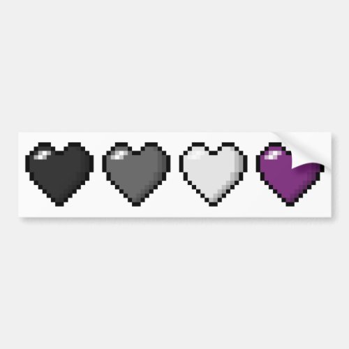 Row of Four Asexual Pride Flag Pixel Hearts Bumper Sticker