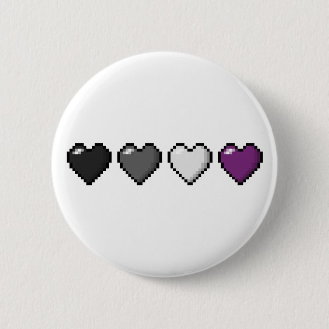 Row of Four Asexual Pride Flag Pixel Hearts Pinback Button (Front)