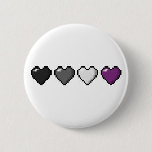 Row of Four Asexual Pride Flag Pixel Hearts Pinback Button