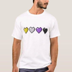 Row of Four Non-Binary Pride Flag Pixel Hearts T-Shirt