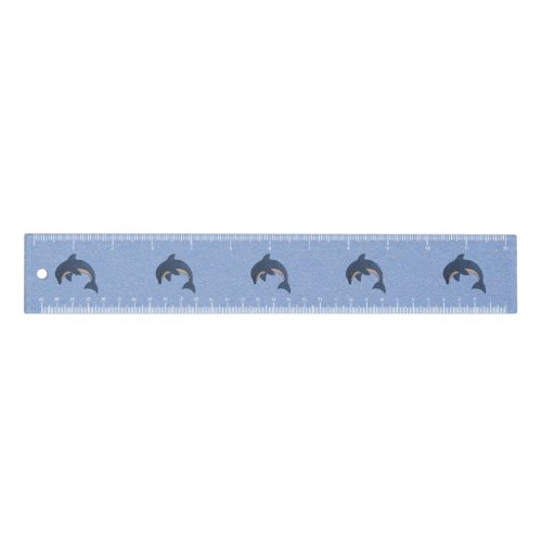 Row of Fun Jumping Blue Dolphins White Stomachs Ruler