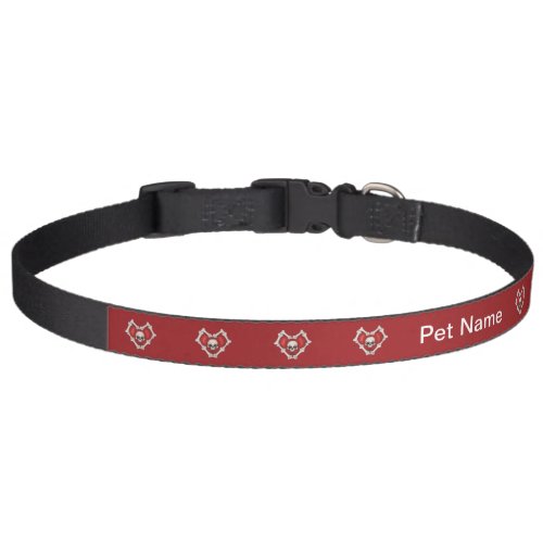 Row of Gothic Red Hearts Outlined in Bones Skull Pet Collar