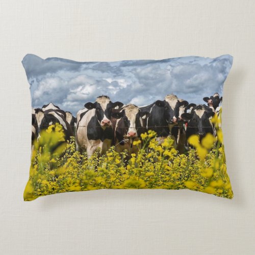 Row of Holstein Cows Accent Pillow