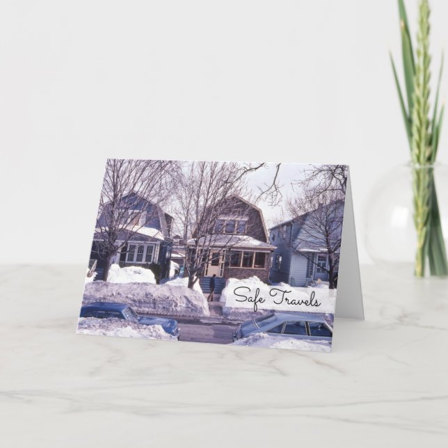 Row of Houses Winter Snow Automobiles Holiday Card (Front)