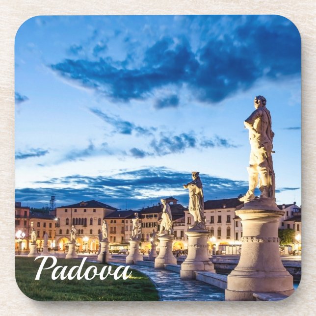 Row of illuminated statues in Padova Beverage Coaster (Front)