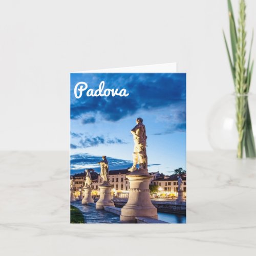Row of illuminated statues in Padova Note Card