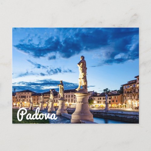 Row of illuminated statues in Padova Postcard