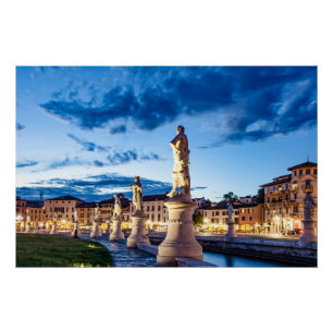Row of illuminated statues in Padova Poster
