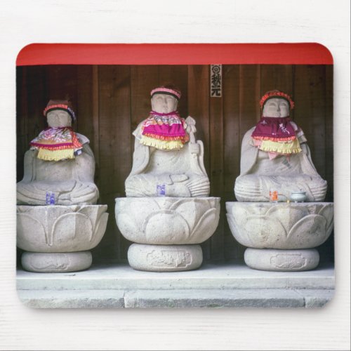 Row of Jizo monk statues with bib and hat _ Japan Mouse Pad