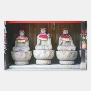 Row of Jizo monk statues with bib and hat - Japan Rectangular Sticker