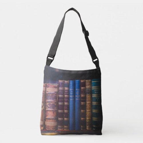 Row of Leather Book Cover Spines Crossbody Bag