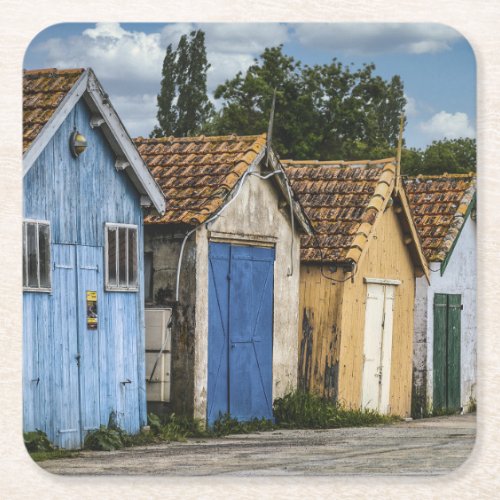 Row of old French Rustic Shacks Square Paper Coaster