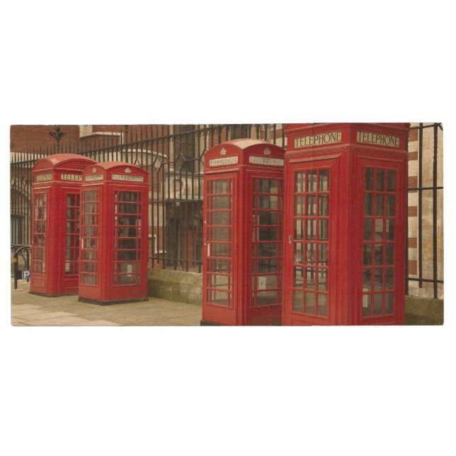 Row of phone boxes at the back of the Royal Wood USB Flash Drive (Front)