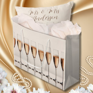 Row of Pink Champagne Glasses Wedding Celebration Large Gift Bag