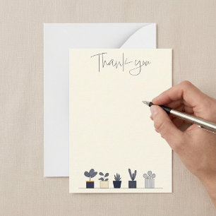 Row of potted house plant modern thank you note card