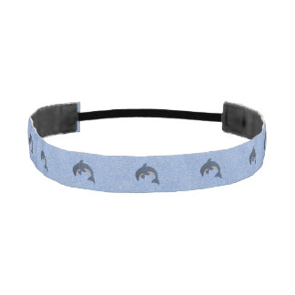 Row of Pretty Sparkling Blue White Diving Dolphins Athletic Headband