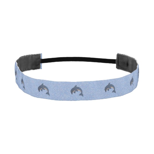 Row of Pretty Sparkling Blue White Diving Dolphins Athletic Headband (Front)