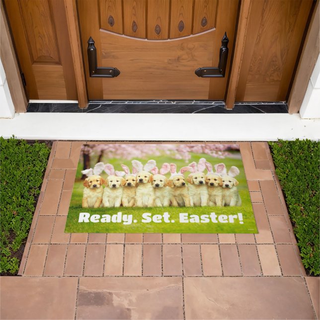 Row of Puppy Bunnies Doormat (Outdoor)