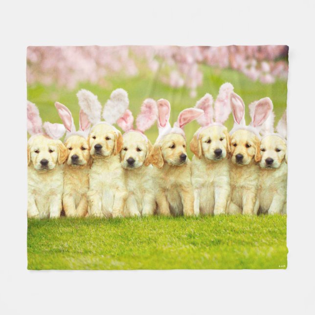 Row of Puppy Bunnies Fleece Blanket (Front (Horizontal))