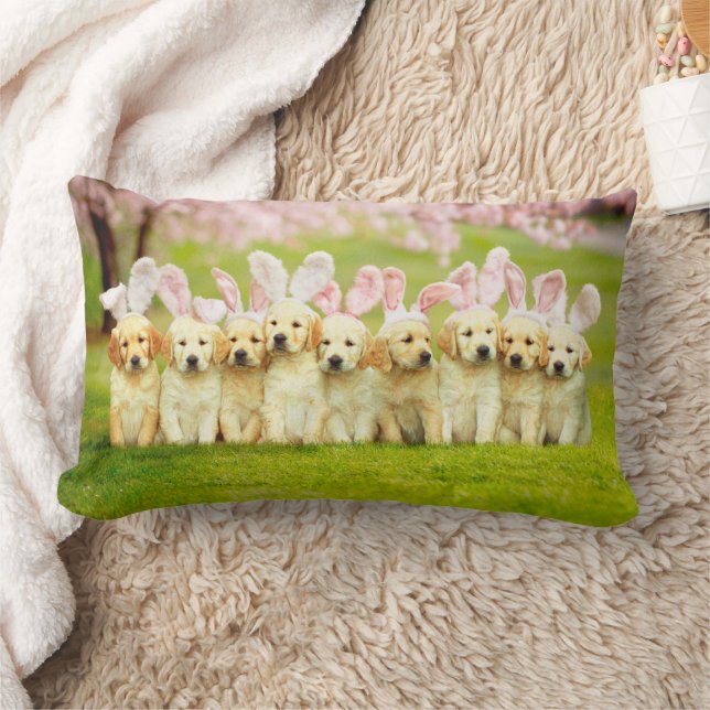 Row of Puppy Bunnies Lumbar Pillow (Blanket)