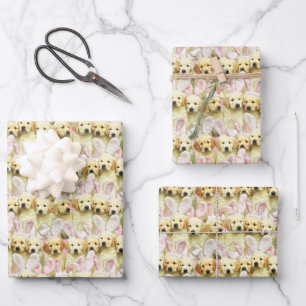 Row of Puppy Bunnies Wrapping Paper Sheets