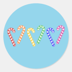 Row of Rainbow Candy Canes Classic Round Sticker
