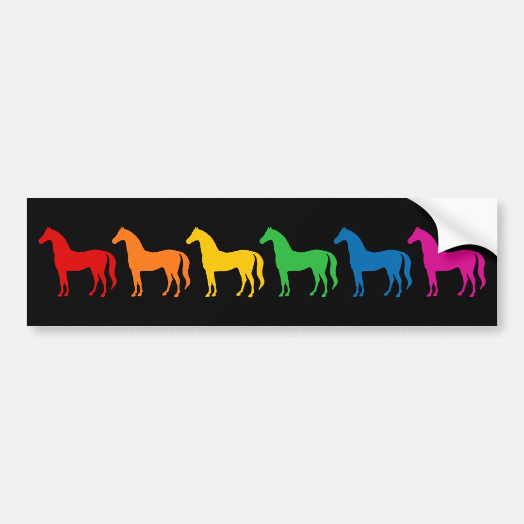 Row of Rainbow Color Horses Bumper Sticker Zazzle
