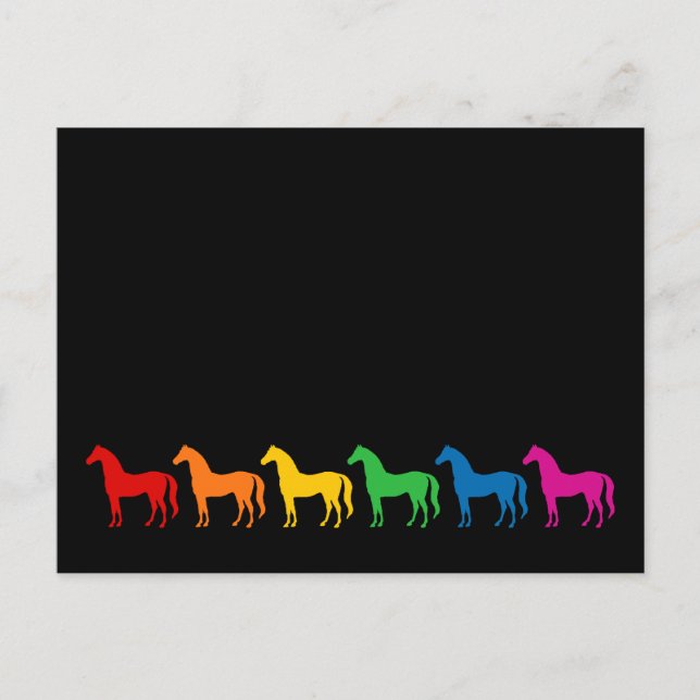 Row of Rainbow Color Horses Postcard (Front)