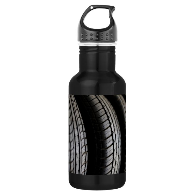 Row of Rubber Tires Closeup Water Bottle (Front)