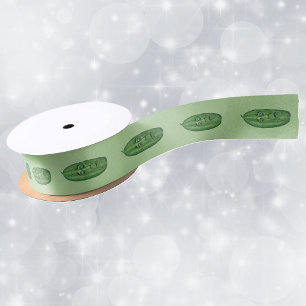 Row of silly Green Pickles Surprised Look on Face Satin Ribbon
