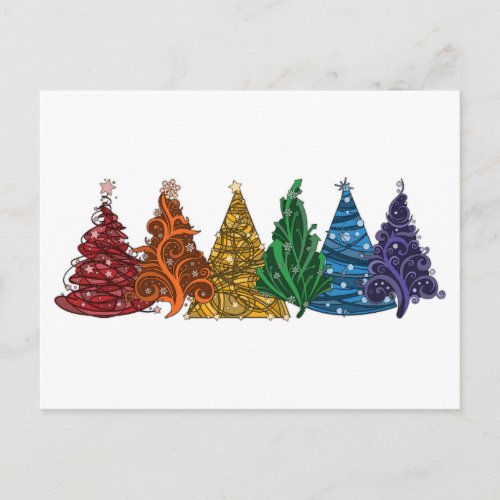 Row of Six LGBTQ Pride Rainbow Christmas Trees  Holiday Postcard