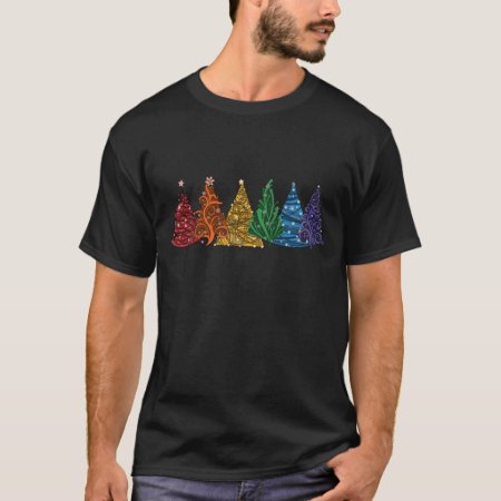 Row Of Six Lgbtq Pride Rainbow Christmas Trees  T-shirt