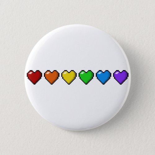 Row of Six LGBTQ Pride Rainbow Pixel Hearts Pinback Button