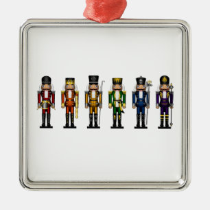 Row of Six LGBTQ Pride Rainbow Winter Nutcrackers Metal Ornament