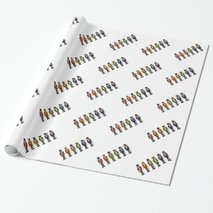 Row of Six LGBTQ Pride Rainbow Winter Nutcrackers Wrapping Paper