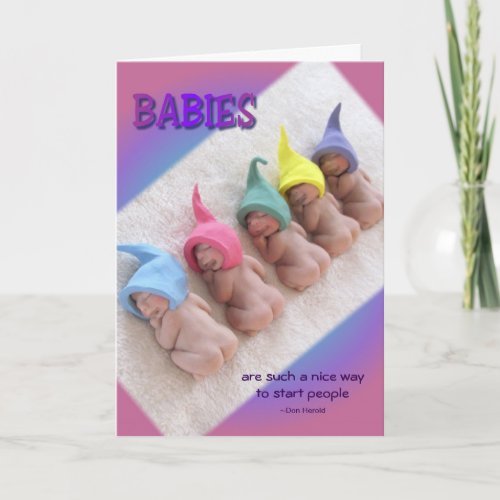 Row of Sleeping Babies Polymer Clay Elves Card