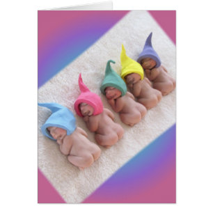Row of Sleeping Babies, Polymer Clay Elves Cards
