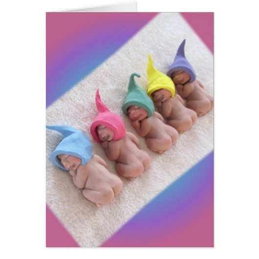 Row of Sleeping Babies, Polymer Clay Elves Cards (Front)