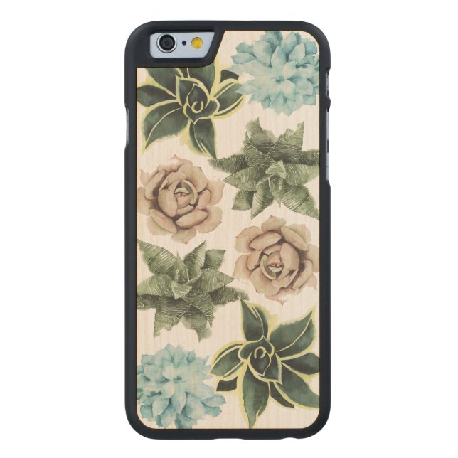 Row of Succulents Carved Wood iPhone Case (Back)