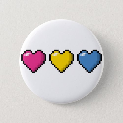 Row of Three Pansexual Pride Flag Pixel Hearts Button