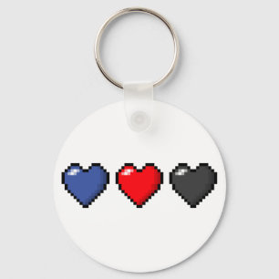 Row of Three Polyamory Pride Flag Pixel Hearts Keychain